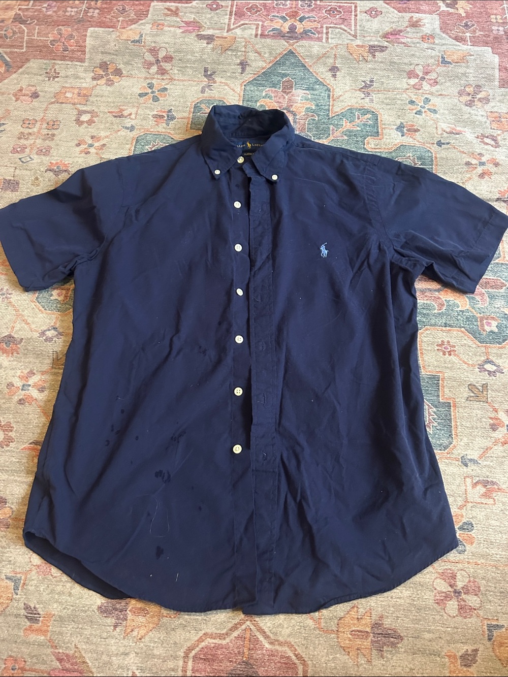 Polo by Ralph Lauren Navy Short-Sleeve Button-Down Oxford Shirt